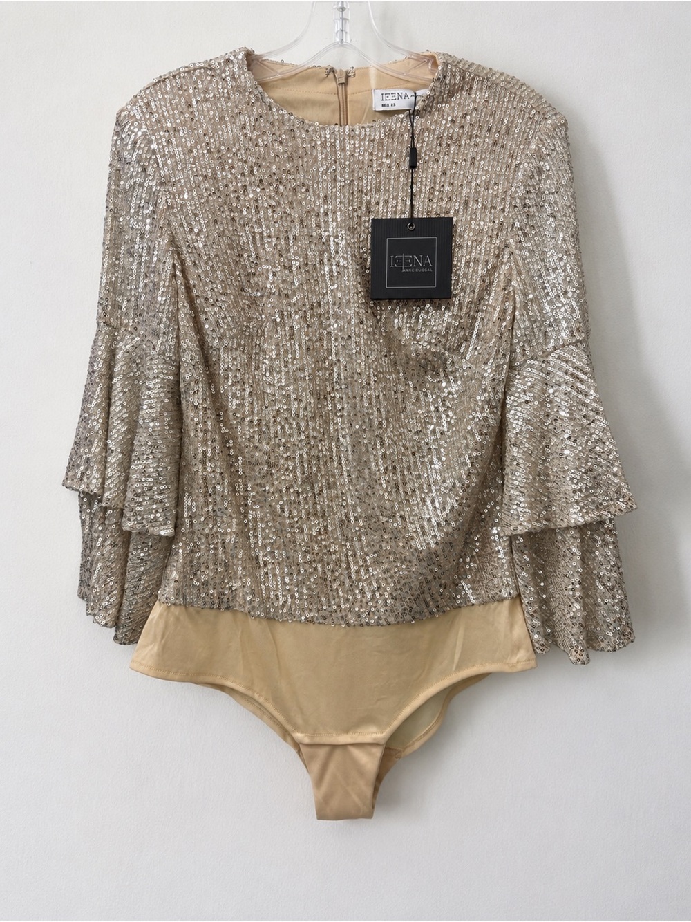 Mac Duggal Nude Sequin Ruffle Sleeve Dress Top Bodysuit XS Small R26822 - Picture 4 of 8